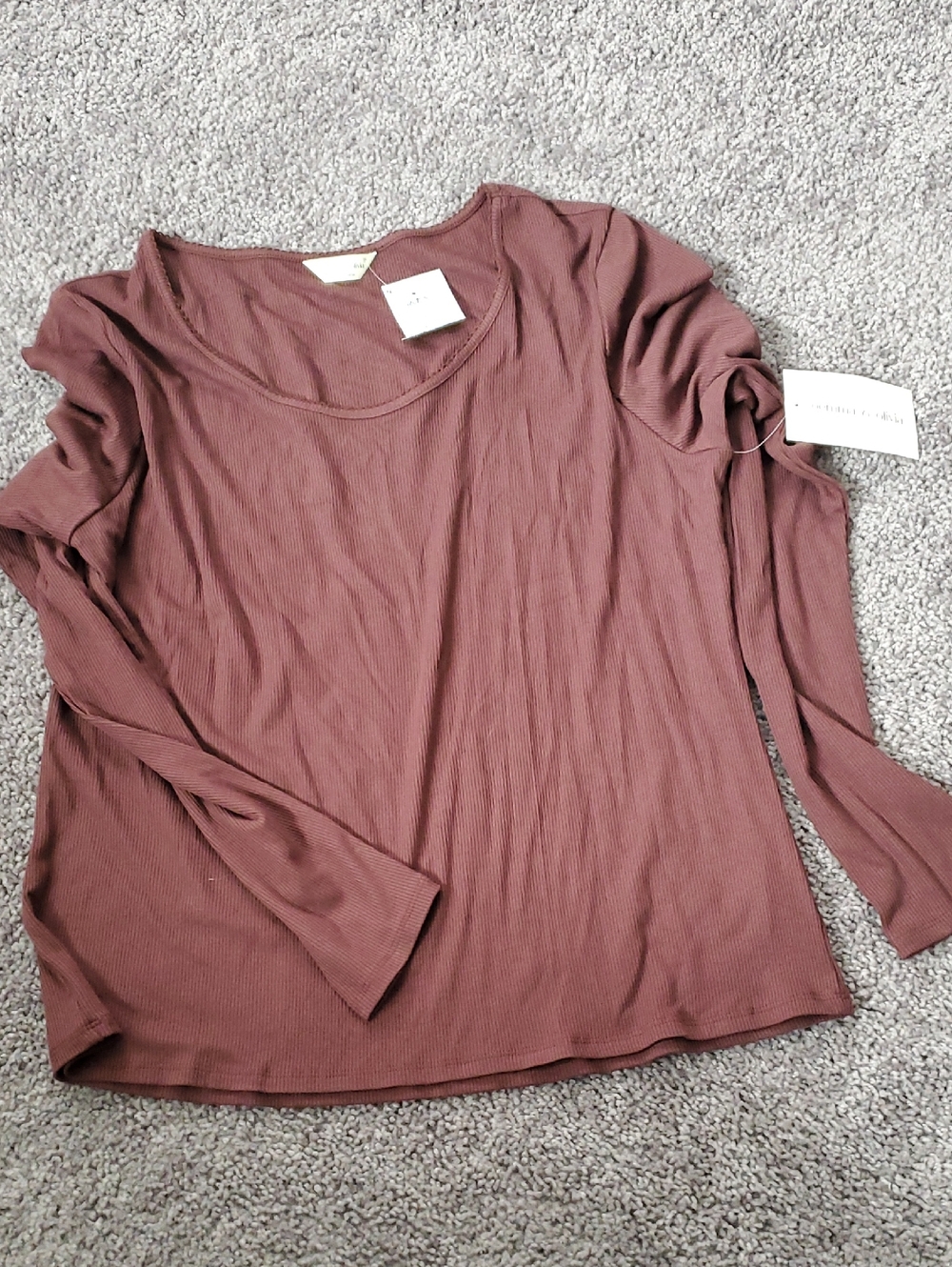 Ribbed Long Sleeve Scoop Neck Top in Mauve
